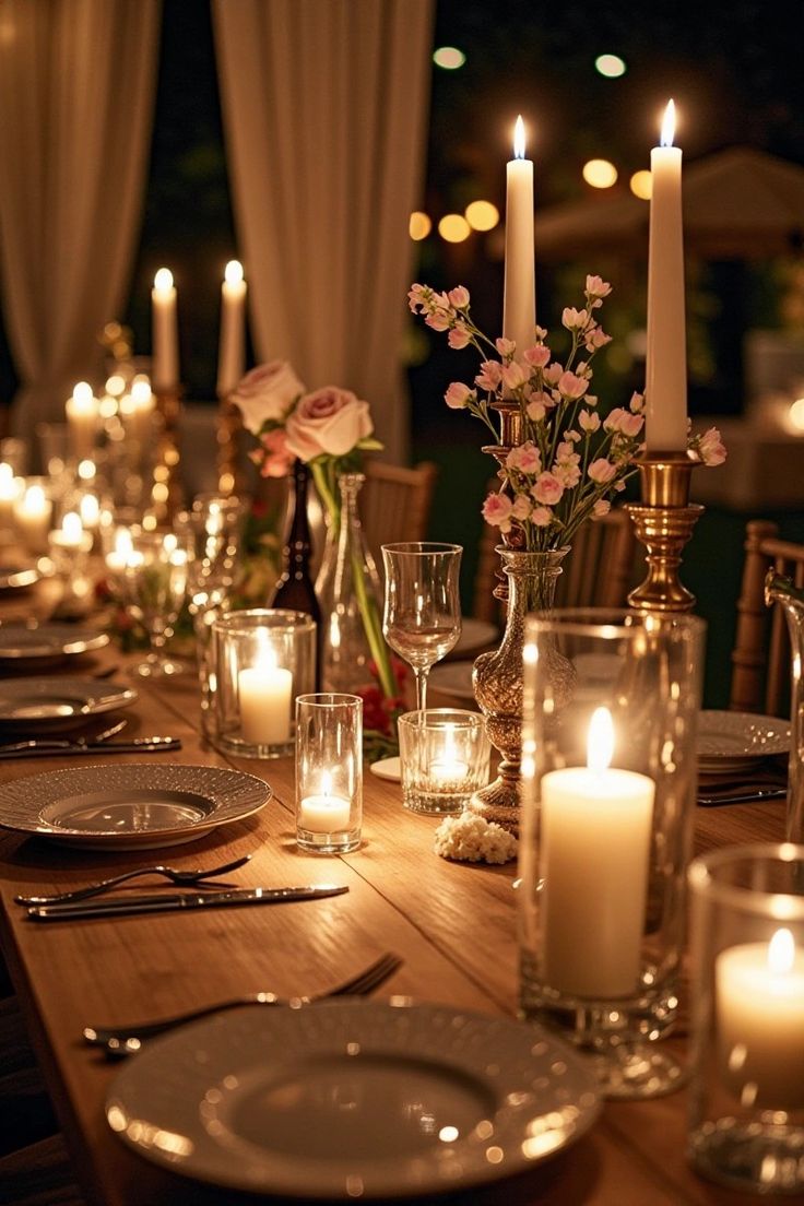 Candlelit Dinner Table Setup
